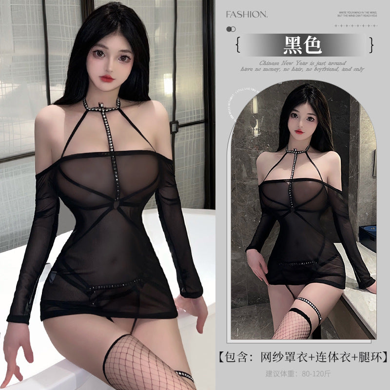 BT8513-性感內衣情趣內衣女性感免脫角色扮演禦姐透視鉚釘束縛制服誘惑連體女睡衣