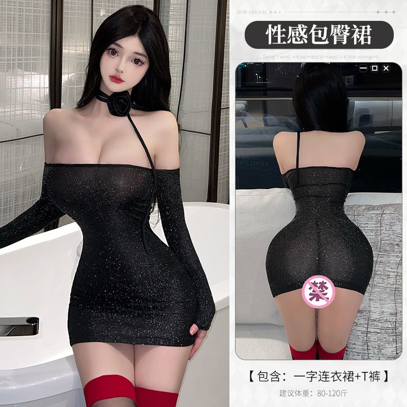 BT8310-性感內衣情趣內衣一字肩夜店女裝角色扮演性感制服純欲女睡衣包臀裝睡裙