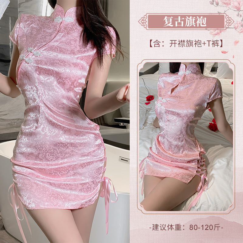 BT8420-性感內衣情趣內衣復古提花性感古典旗袍制服誘惑女睡衣戰袍套裝睡裙