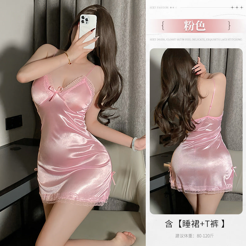 BS8550-性感內衣情趣內衣純欲風吊帶睡裙女薄款蕾絲開叉女睡衣免脫套裝