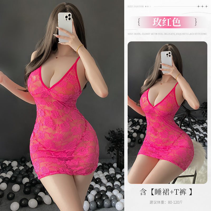 BS8543-性感內衣情趣內衣性感低胸蕾絲透視吊帶連衣裙辣妹修身女睡衣睡裙
