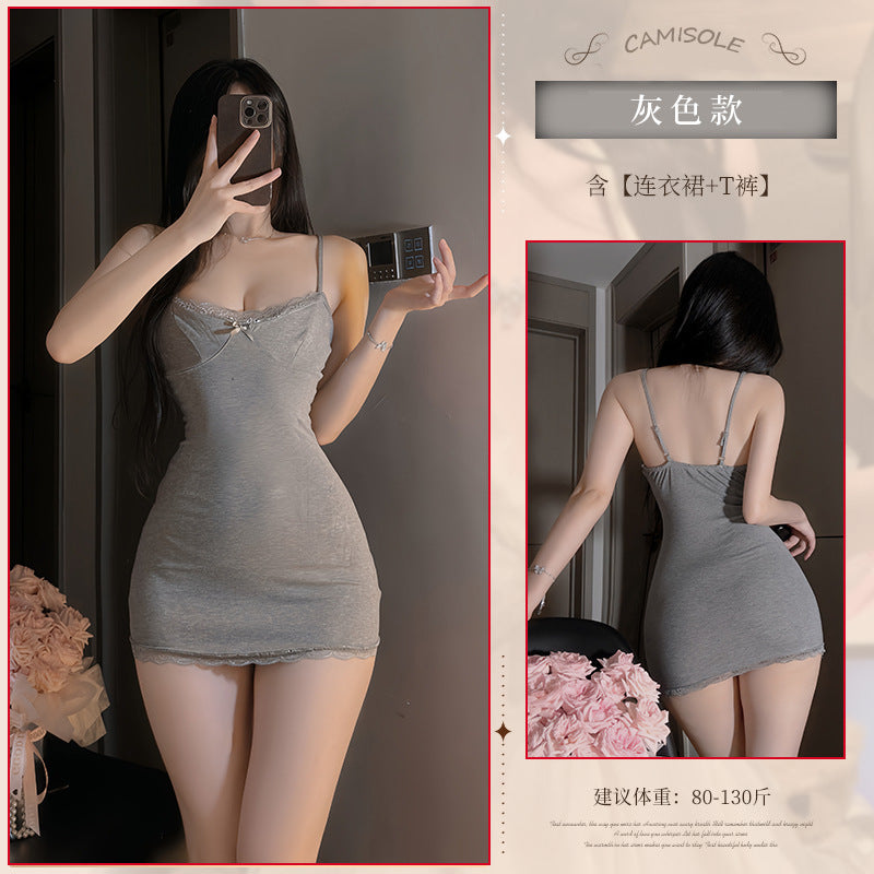 BS2106-性感內衣純欲辣妹蕾絲花邊女睡裙情趣內衣性感深v露胸包臀制服睡衣套裝睡裙