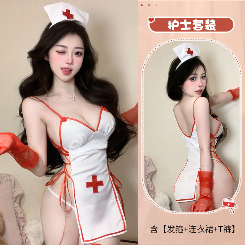 BT2884-性感情趣內衣愛心透視護士套裝裸背制服甜心純欲誘惑角色扮演女睡衣睡裙