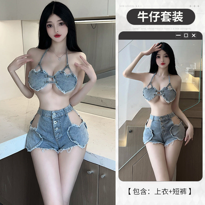 BT2854-性感內衣情趣內衣激情免脫火辣誘惑床上調情牛仔超短褲制服女睡衣