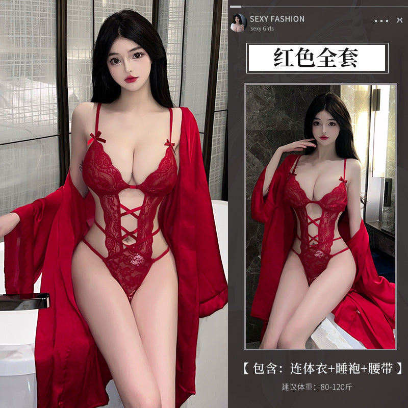 BS8210-性感內衣情趣內衣性感連體衣蕾絲制服誘惑鏤空激情免脫睡袍套裝女睡衣