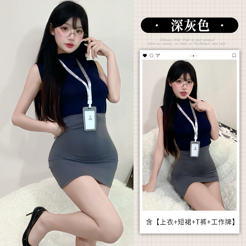BT8369-性感禦姐風秘書制服套裝ol純欲辣妹情趣內衣女無袖包臀裙女睡衣睡裙