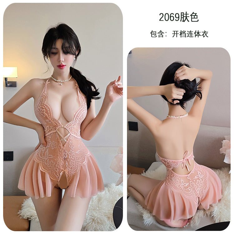 【A-2069】情趣內衣性感露背透視網紗火辣開檔免脫連體衣女睡衣睡裙