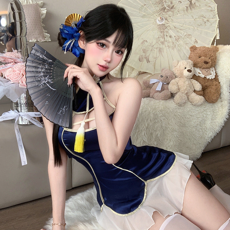 BT2827-性感情趣內衣古韻鏤空露胸旗袍調情露胸制服誘惑睡衣裸背套裝女睡衣睡裙