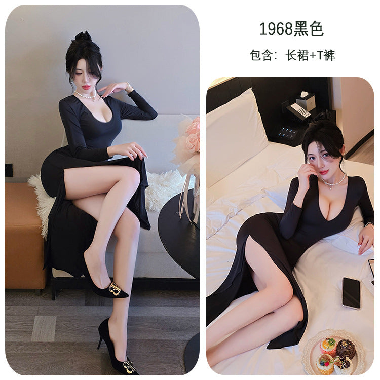 【A-1968】情趣內衣性感內衣透視開叉連衣裙純欲套裝免脫制服女睡衣睡裙