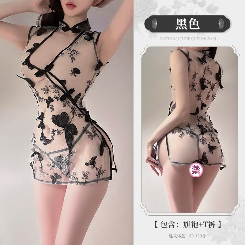 BT8339-性感內衣情趣內衣復古旗袍蝴蝶花裙子透視激情免脫純欲風套裝女睡裙女睡衣