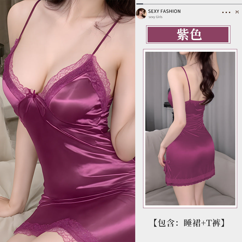 BS3550-性感情趣內衣純欲風吊帶睡裙女薄款蕾絲開叉大碼睡衣睡裙