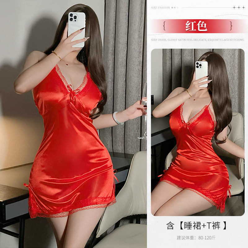 BS8550-性感內衣情趣內衣純欲風吊帶睡裙女薄款蕾絲開叉女睡衣免脫套裝