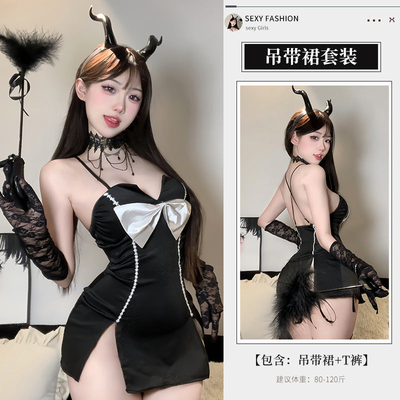BT2907-性感情趣內衣女開衩吊帶鏤空長裙夜店裝情趣制服免脫睡裙女睡衣