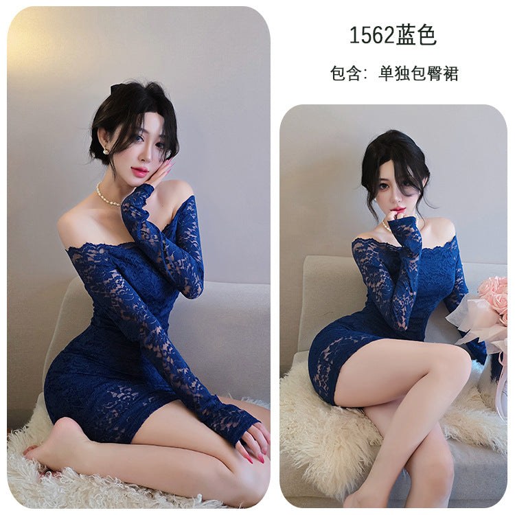 【A-1562】情趣內衣純欲風蕾絲氣質一字肩連衣裙性感緊身包臀裙女睡衣睡裙