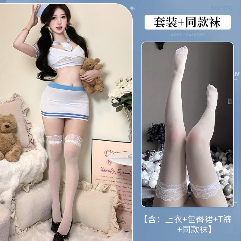 BT2951-性感甜蜜航線深V露胸包臀cos空姐套裝制服純欲情趣內衣女睡衣睡裙