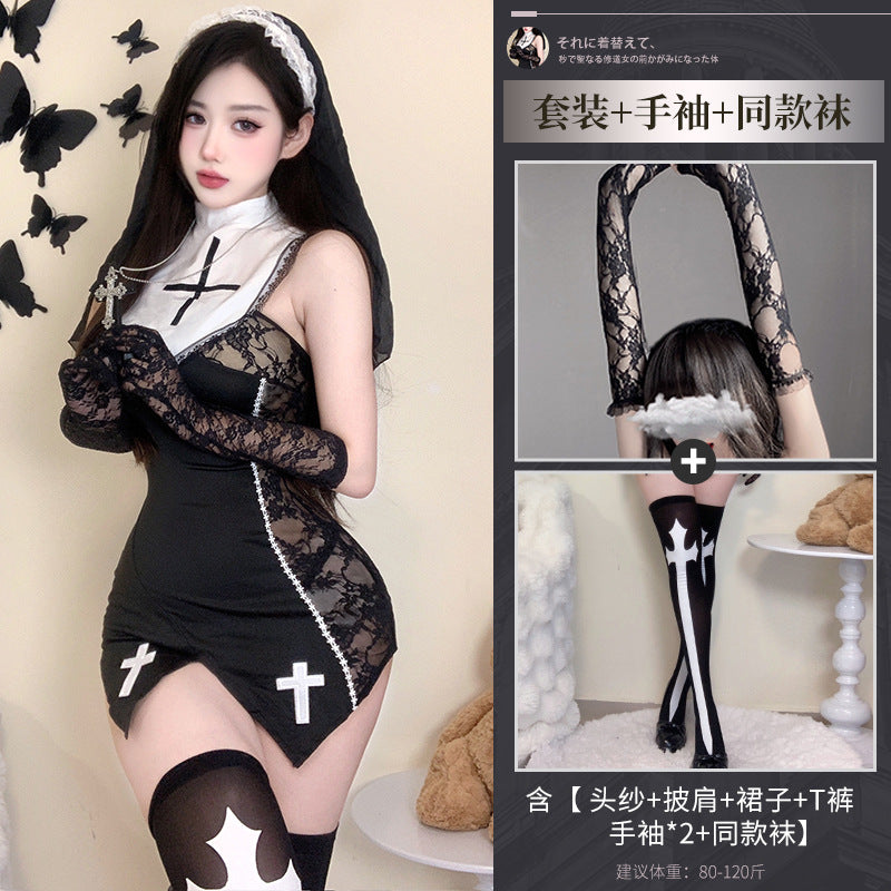 BT2830-性感內衣情趣內衣修女COS制服性感蕾絲透視免脫睡衣睡裙套裝