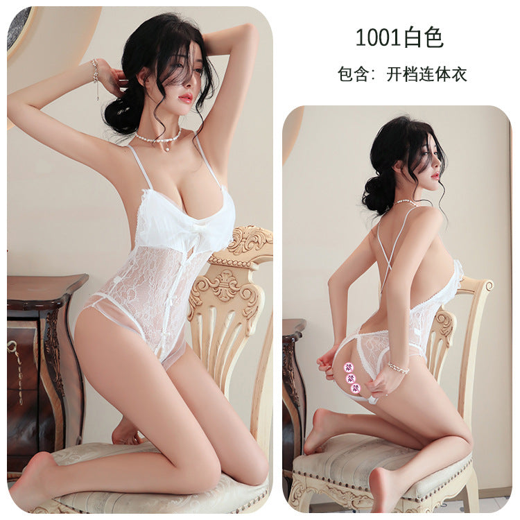 【A-1001】性感內衣情趣內衣性感女睡衣深V透視蕾絲吊帶開襠免脫連體衣女睡裙