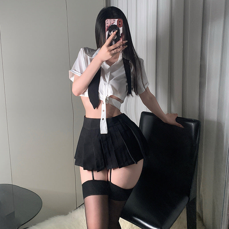 BT8549-性感內衣性感JK制服角色扮演辣妹學院風情趣內衣露腰縷空鏈條學生制服裝