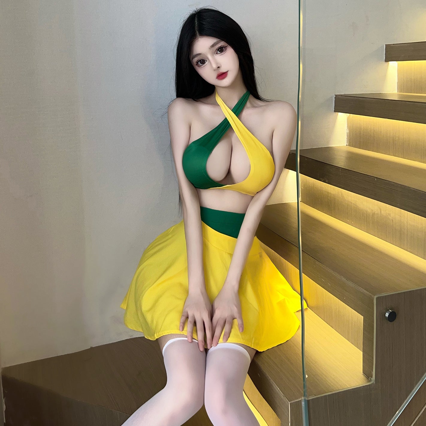 BS2483-性感內衣情趣內衣性感交叉掛脖鏤空露胸短裙女睡衣免脫女睡裙裝
