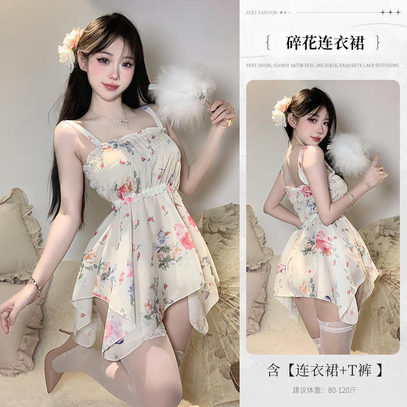 BS2119-情趣內衣法式純欲碎花復古吊帶裙性感睡衣套裝誘惑睡裙女睡衣