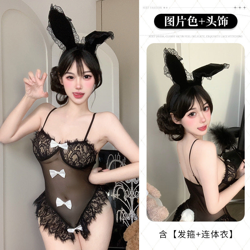 BT2160-性感情趣內衣純欲蕾絲吊帶網紗連體衣透視開檔免脫誘惑制服女睡衣睡裙