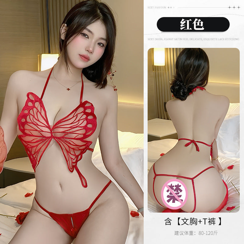 BS8336-性感內衣情趣內衣女性感透視純欲可愛蝴蝶網紗三點式裝女睡衣睡裙