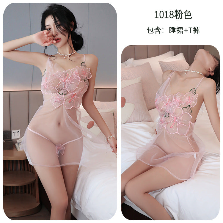 【A-1018】性感內衣情趣內衣網紗透視性感誘惑女睡衣純欲繡花女睡裙套裝
