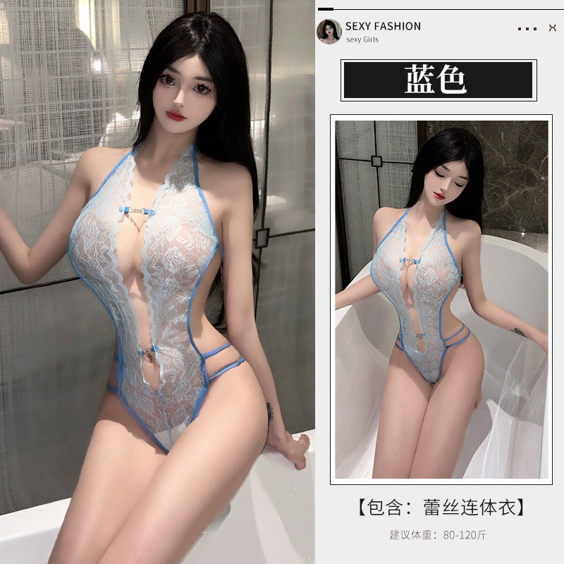 BS8522-性感內衣情趣內衣性感蕾絲深V掛脖連體內激情透視免脫誘惑女睡衣睡裙