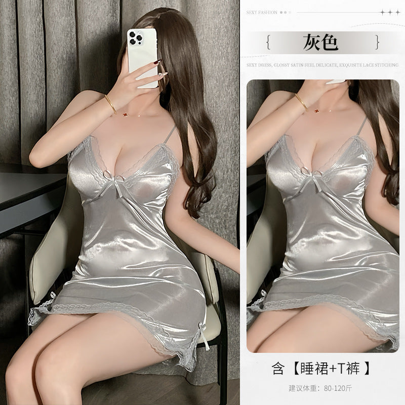 BS8550-性感內衣情趣內衣純欲風吊帶睡裙女薄款蕾絲開叉女睡衣免脫套裝