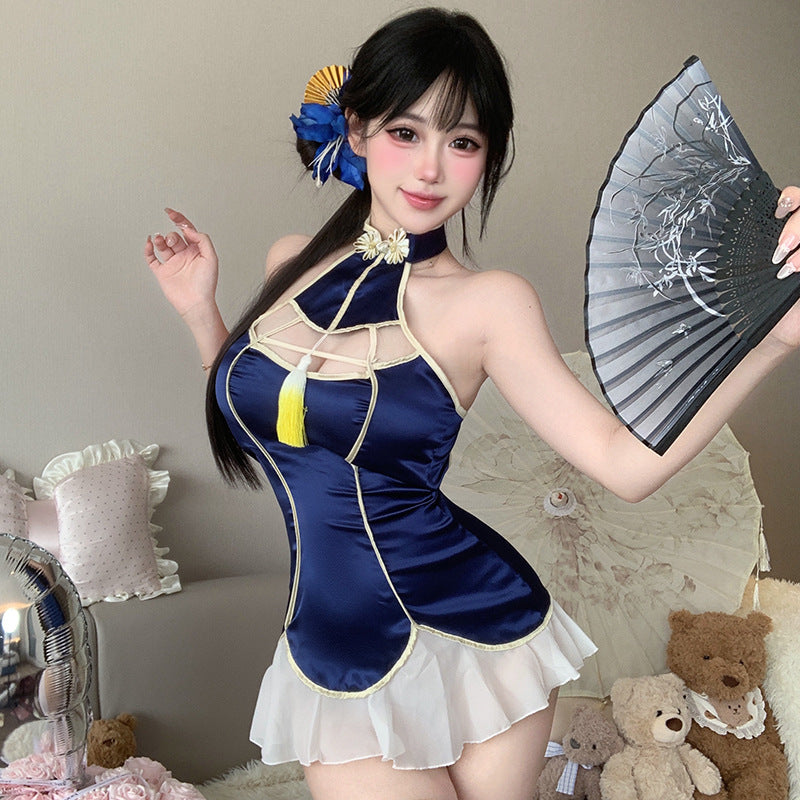 BT2827-性感情趣內衣古韻鏤空露胸旗袍調情露胸制服誘惑睡衣裸背套裝女睡衣睡裙