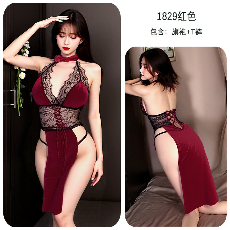 【A-1829】性感情趣內衣純欲性感衣服女睡衣制服蕾絲旗袍誘惑裝女睡衣睡裙