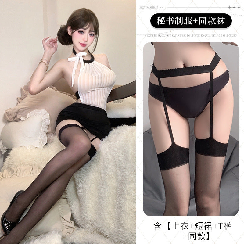 BT8595-性感情趣內衣緊身包臀裙純欲小秘書制服誘惑透視裸背鏤空套裝角色扮演