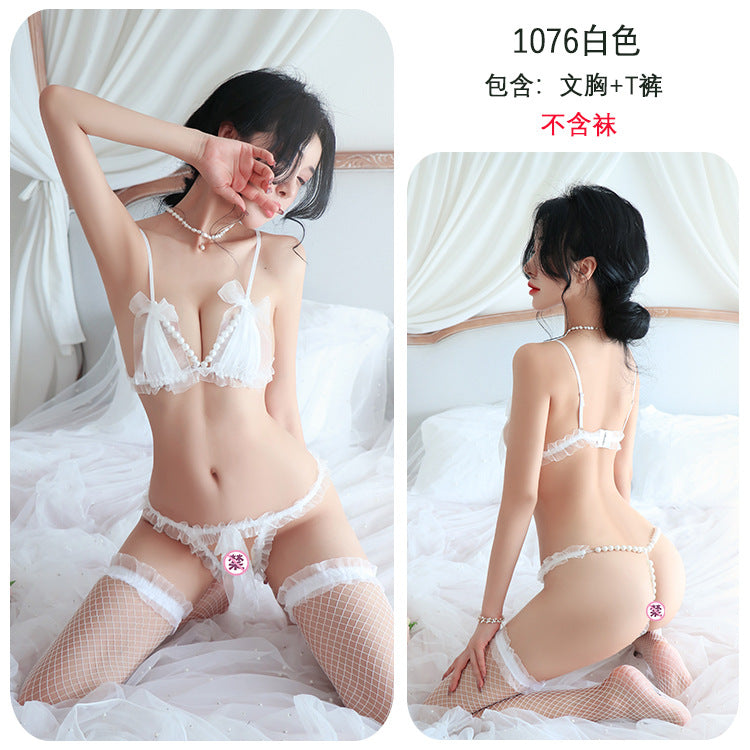【A-1076】性感內衣情趣內衣性感蕾絲珍珠三點珍珠誘惑丁字褲激情免脫女睡衣睡裙