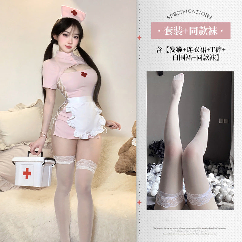 BT2126-情趣內衣甜心護士情趣內衣性感開衩露臀制服套裝包臀套裝角色扮演女睡衣