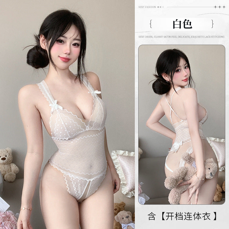BS8597-情趣內衣妖媚性感制服純欲誘惑連體蕾絲透明睡衣免脫開檔套裝女睡衣睡裙