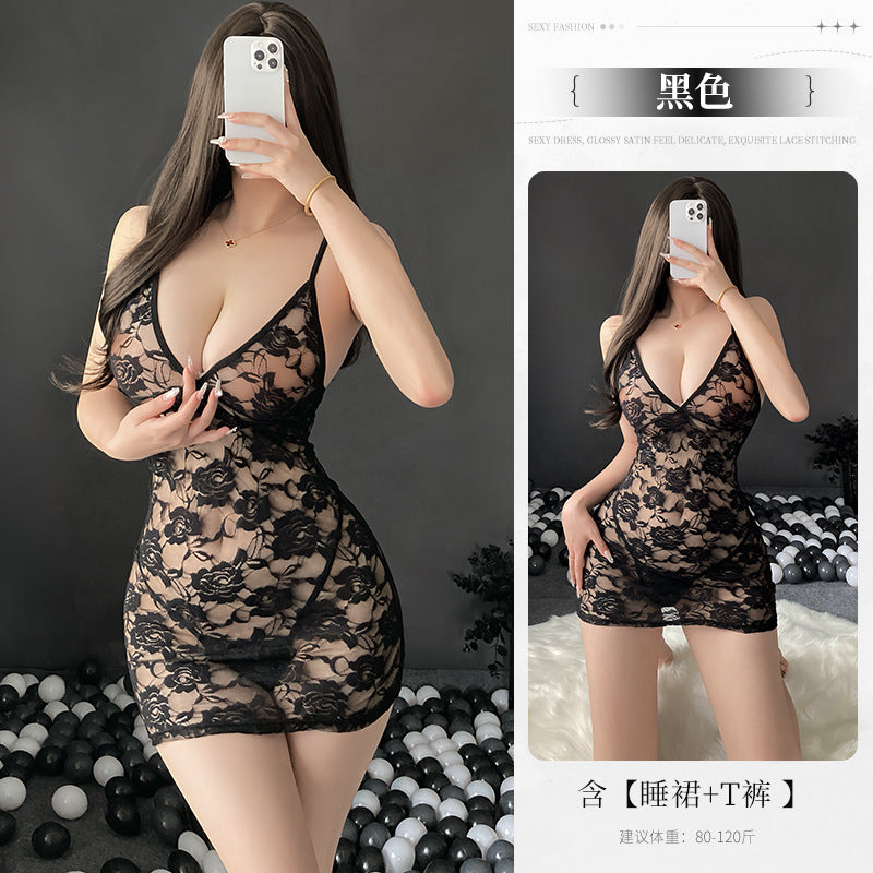 BS8543-性感內衣情趣內衣性感低胸蕾絲透視吊帶連衣裙辣妹修身女睡衣睡裙