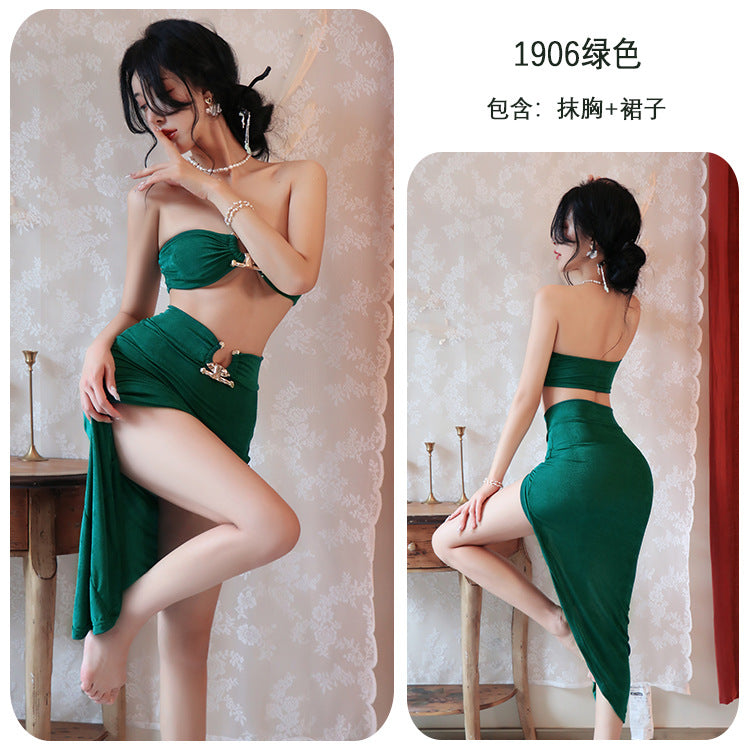 【A-1906】性感內衣情趣內衣性感抹胸誘惑緊身高開叉包臀裙制服夜店舞會女王女睡衣睡裙