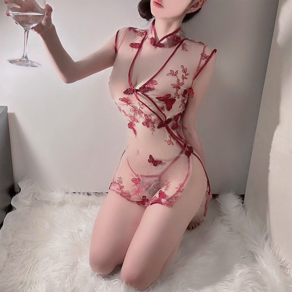 BT8339-性感內衣情趣內衣復古旗袍蝴蝶花裙子透視激情免脫純欲風套裝女睡裙女睡衣