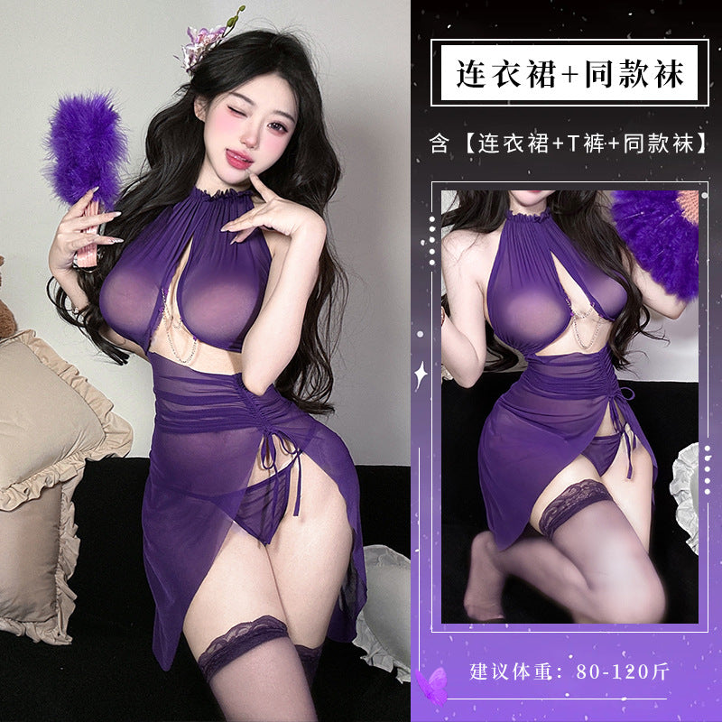 BT2171-情趣內衣性感漢服純欲薄透視紗裙開叉古風舞裙免脫套裝女睡衣睡裙