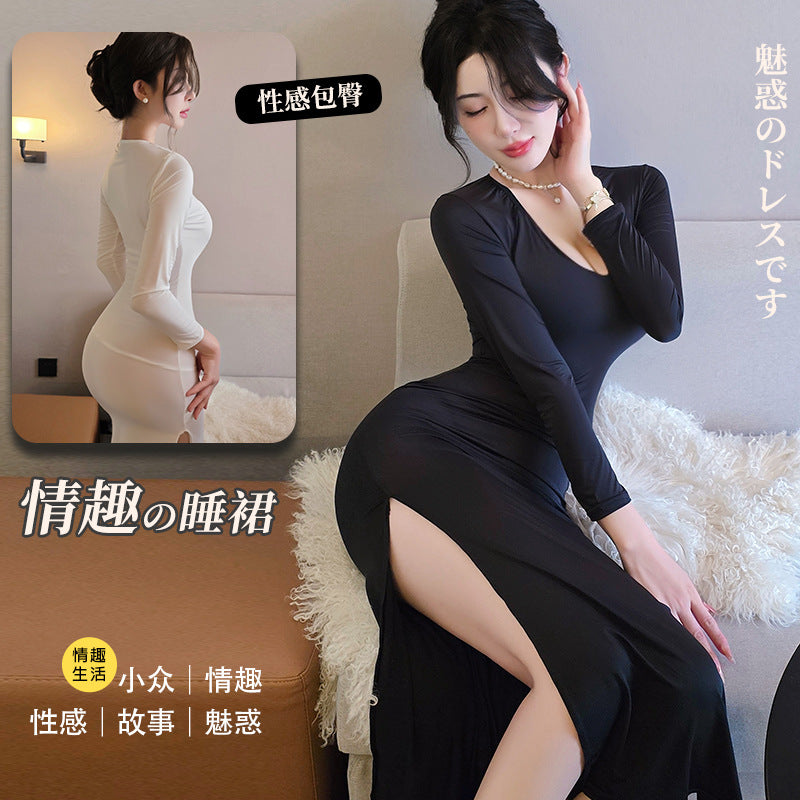 【A-1968】情趣內衣性感內衣透視開叉連衣裙純欲套裝免脫制服女睡衣睡裙
