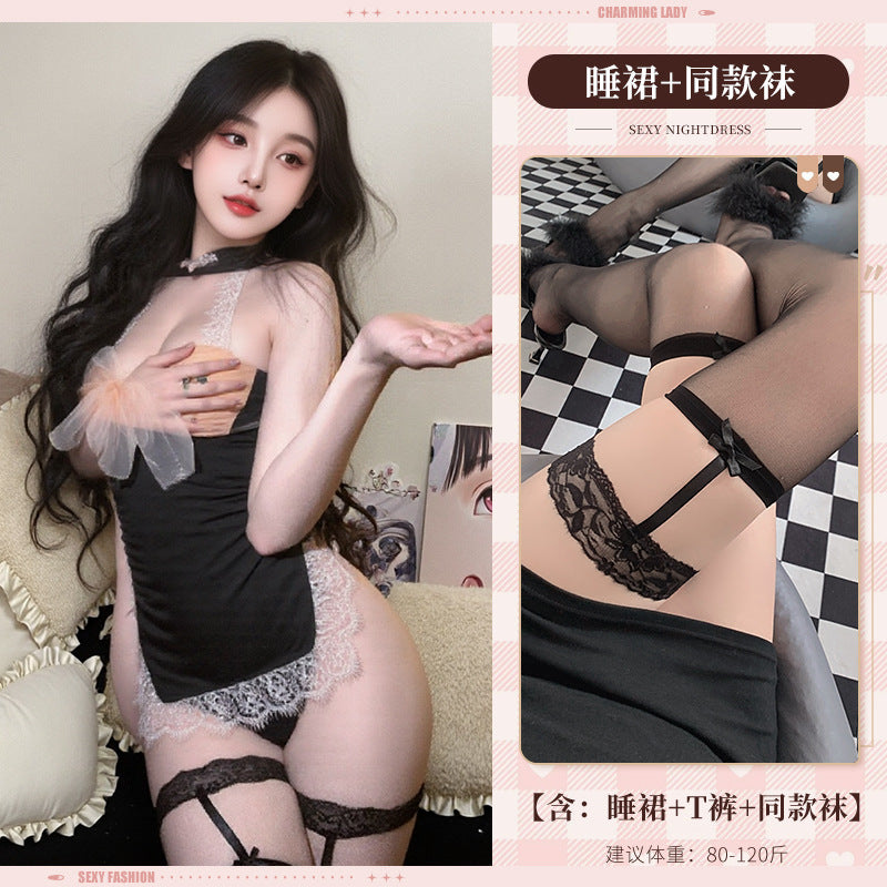 BS8359-性感情趣內衣睡裙純欲蕾絲露臀誘惑免脫套裝女睡衣睡裙