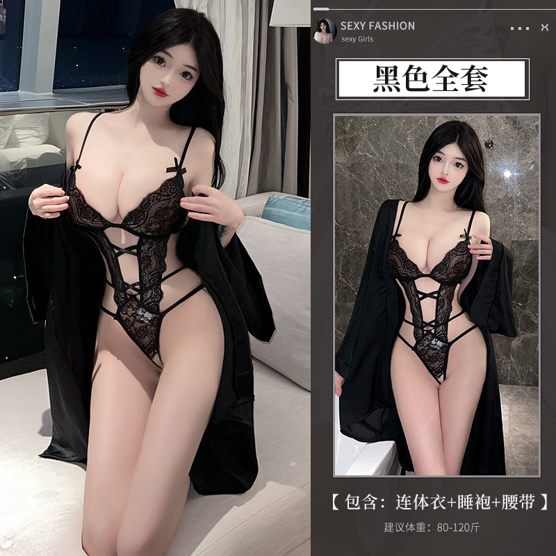 BS8210-性感內衣情趣內衣性感連體衣蕾絲制服誘惑鏤空激情免脫睡袍套裝女睡衣