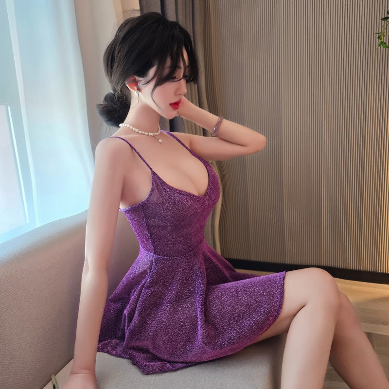 【A-2143】情趣內衣女夜店閃亮制服吊帶連衣裙誘惑免脫睡衣套裝女睡衣睡裙