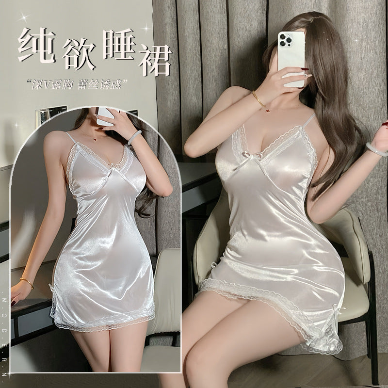 BS8550-性感內衣情趣內衣純欲風吊帶睡裙女薄款蕾絲開叉女睡衣免脫套裝