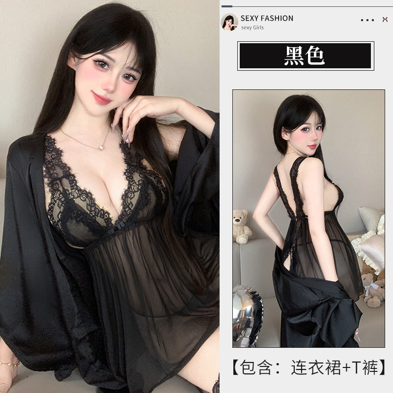 BS8432-性感情趣內衣純欲蕾絲睡衣網紗透視薄紗制服火辣睡裙免脫套裝女睡衣睡裙