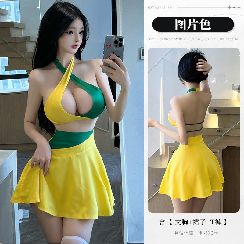 BS2483-性感內衣情趣內衣性感交叉掛脖鏤空露胸短裙女睡衣免脫女睡裙裝