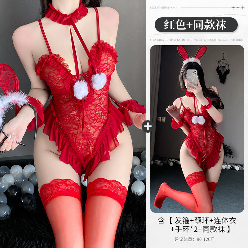 BT8222-性感內衣情趣內衣女角色扮演兔女郎純欲蕾絲連體透視吊帶床上戰袍女睡衣睡裙