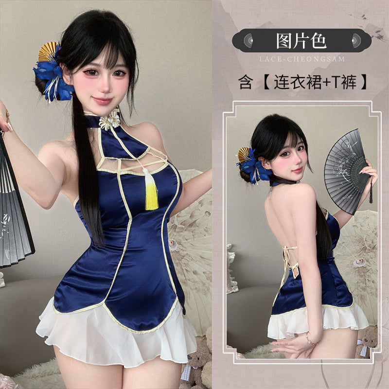 BT2827-性感情趣內衣古韻鏤空露胸旗袍調情露胸制服誘惑睡衣裸背套裝女睡衣睡裙