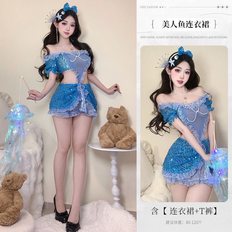 BS2665-性感情趣內衣女一字肩透視COS夢幻美人魚純欲免脫套裝角色扮演女睡衣睡裙