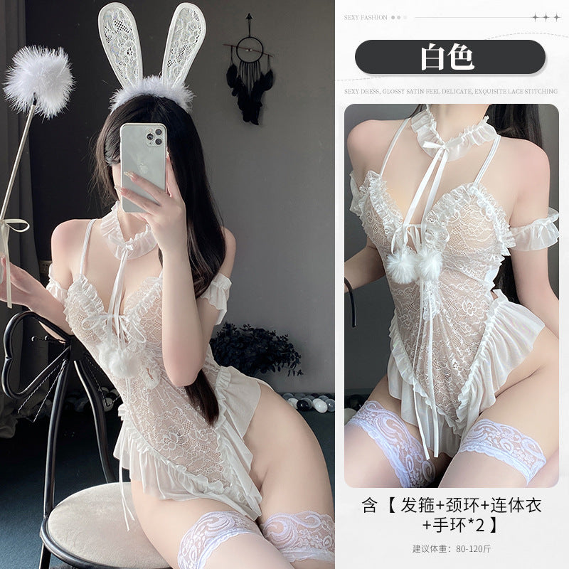 BT8222-性感內衣情趣內衣女角色扮演兔女郎純欲蕾絲連體透視吊帶床上戰袍女睡衣睡裙